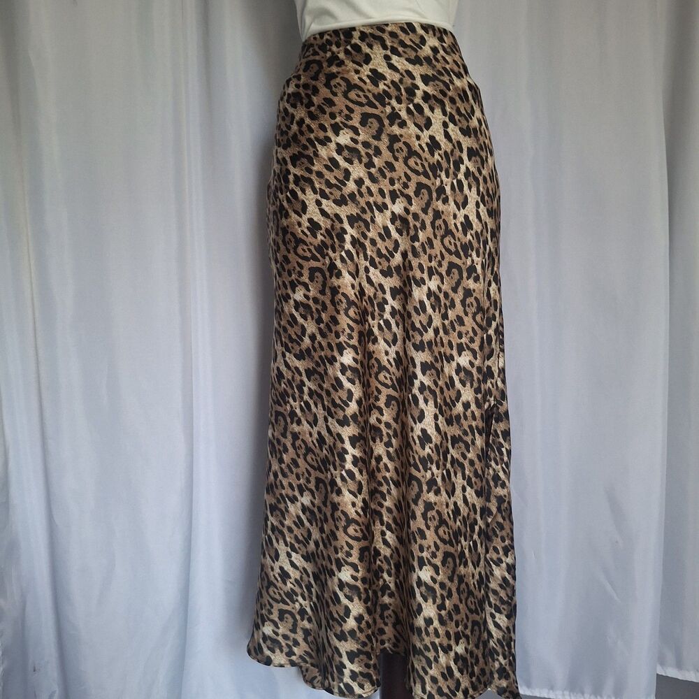 Vtg Y2K Leopard Asymmetrical Silky Fairy Midi Skirt Indie Grunge L